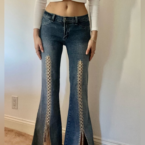 Vintage Y2K crochet corset flare jeans low waisted Paris Hilton 90s EUC Denim - Picture 3 of 16